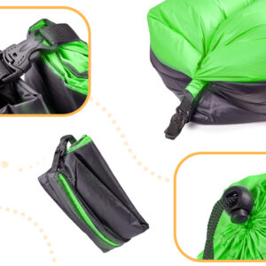 Saltea Autogonflabila "Lazy Bag" tip sezlong, 185 x 70cm, culoare Negru-Verde, pentru camping, plaja sau piscina
