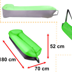 Saltea Autogonflabila "Lazy Bag" tip sezlong, 185 x 70cm, culoare Negru-Verde, pentru camping, plaja sau piscina