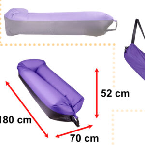 Saltea Autogonflabila "Lazy Bag" tip sezlong, 185 x 70cm, culoare Negru-Violet, pentru camping, plaja sau piscina