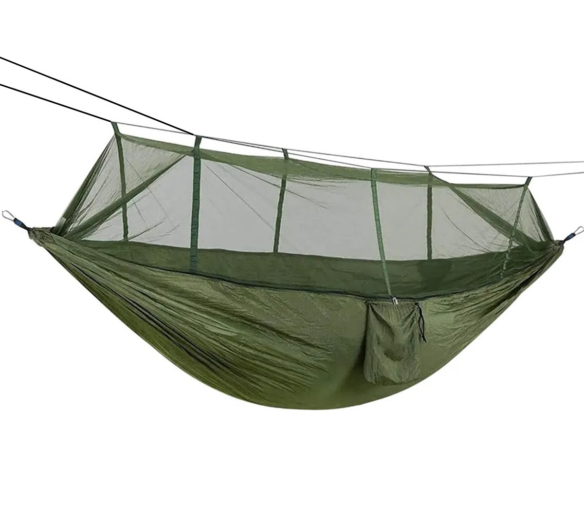 Hamac turistic din nylon cu plasa de tantari, culoare verde, dimensiuni 260 cm x 140 cm 2 Hamac turistic din nylon cu plasa de tantari, culoare verde, dimensiuni 260 cm x 140 cm