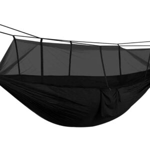 Hamac turistic din nylon cu plasa de tantari, culoare neagra, dimensiuni 260 cm x 140 cm